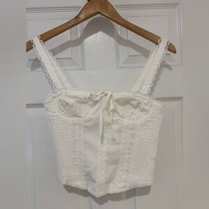 L*Space White Corset Milkmaid Tank Smocked Lace Trim Jamie Top Small